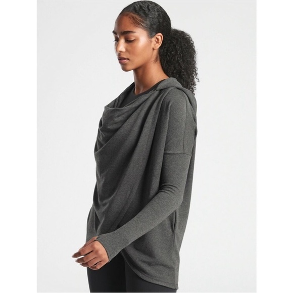 Athleta Purana Wrap Sweatshirt Women’s XS Oversized Charcoal Grey Heather Hoodie - Picture 8 of 14
